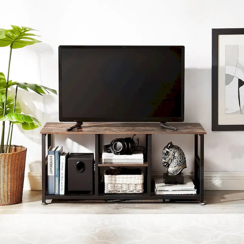 TV Stand Industrial Entertainment Center Media Console Table with Storage and Mesh Shelf for Living Room/Bedroom, Brown