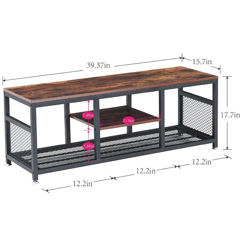 TV Stand Industrial Entertainment Center Media Console Table with Storage and Mesh Shelf for Living Room/Bedroom, Brown