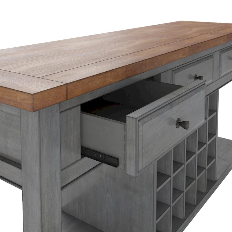 Buffet-bahut deux tons en bois avec casier à vin