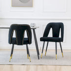 de 2 chaises de salle à manger en velours capitonné avec clous décoratifs et pieds en métal