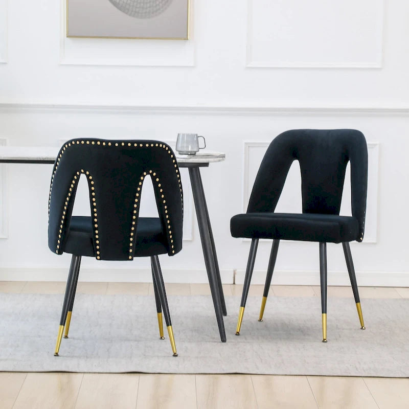 de 2 chaises de salle à manger en velours capitonné avec clous décoratifs et pieds en métal