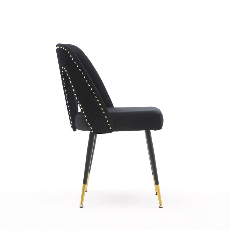 de 2 chaises de salle à manger en velours capitonné avec clous décoratifs et pieds en métal