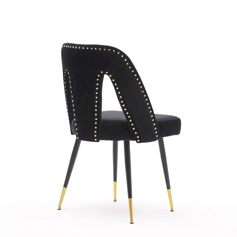 de 2 chaises de salle à manger en velours capitonné avec clous décoratifs et pieds en métal