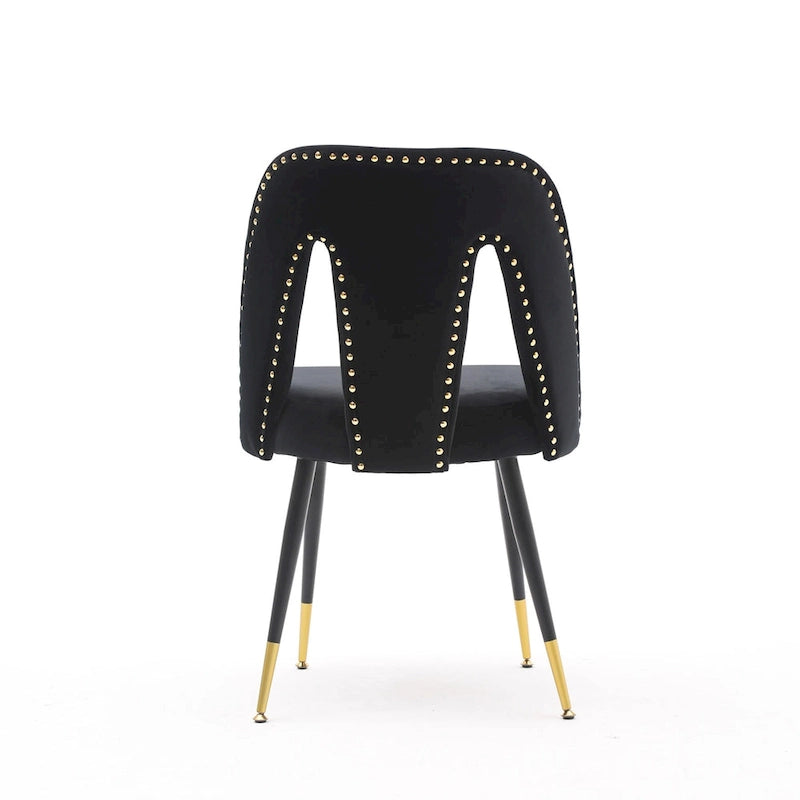 de 2 chaises de salle à manger en velours capitonné avec clous décoratifs et pieds en métal