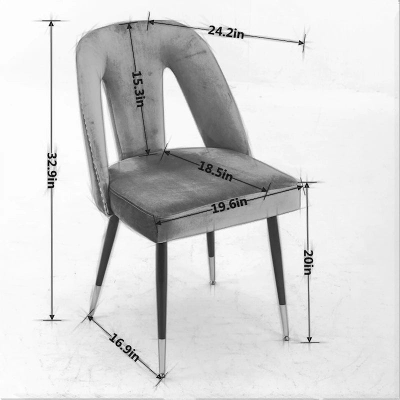 de 2 chaises de salle à manger en velours capitonné avec clous décoratifs et pieds en métal