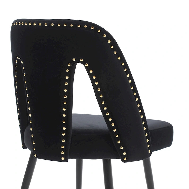 de 2 chaises de salle à manger en velours capitonné avec clous décoratifs et pieds en métal