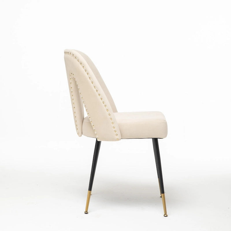 de 2 chaises de salle à manger en velours capitonné avec clous décoratifs et pieds en métal