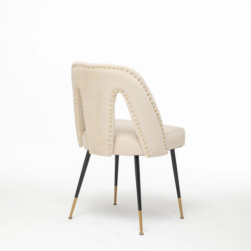 de 2 chaises de salle à manger en velours capitonné avec clous décoratifs et pieds en métal
