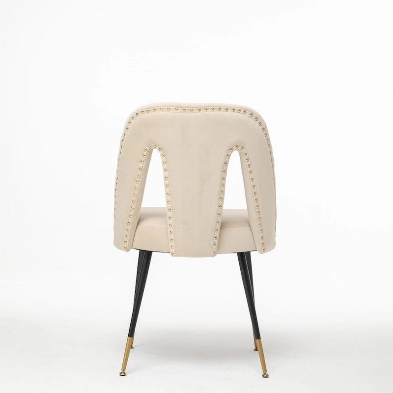de 2 chaises de salle à manger en velours capitonné avec clous décoratifs et pieds en métal