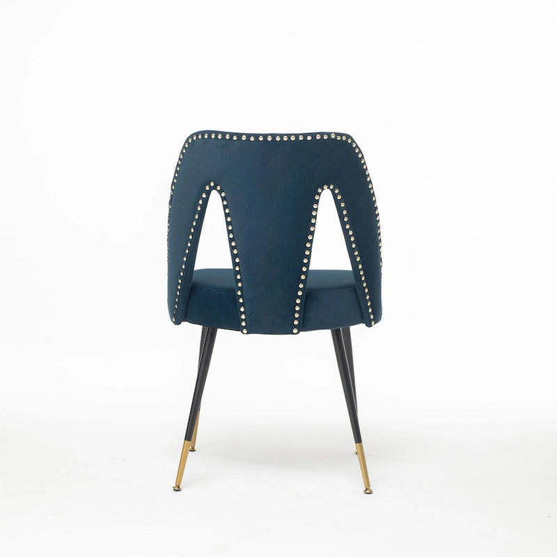 de 2 chaises de salle à manger en velours capitonné avec clous décoratifs et pieds en métal