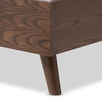Mid-century Grey Upholstered Walnut Wood Platform Bed