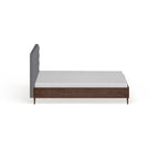 Mid-century Grey Upholstered Walnut Wood Platform Bed