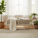 Linen Fabric Upholstered 2 Drawer Storage Bench with Tufted Seat and Ring Handles - Beige - Roche River Decor