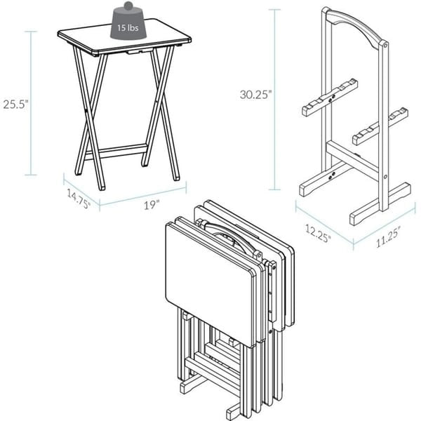Table de service traditionnelle en bois massif, 5 pièces
