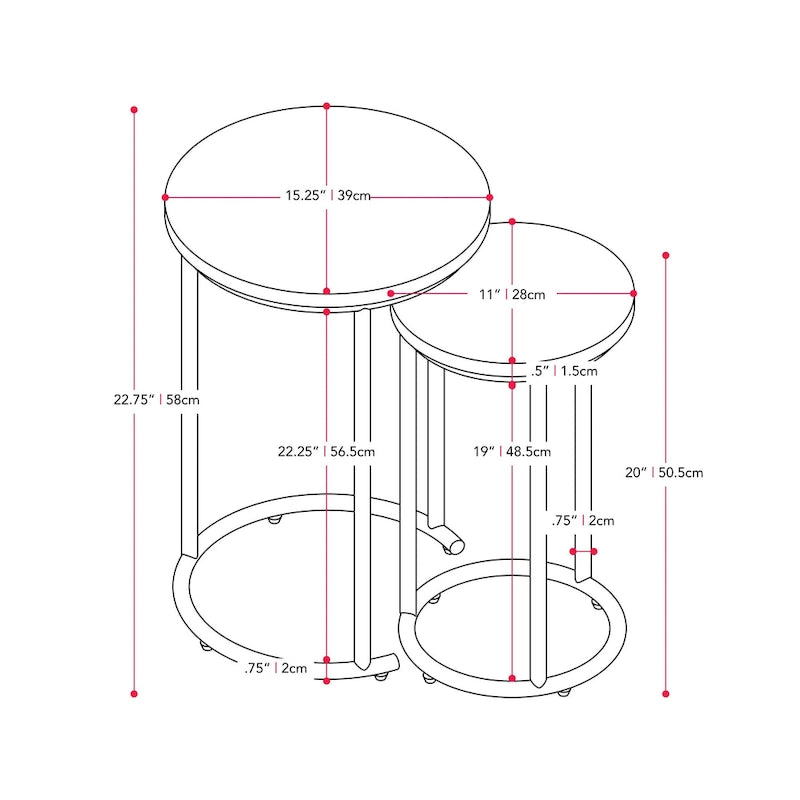 Tables d'appoint gigognes rondes (2 pièces)