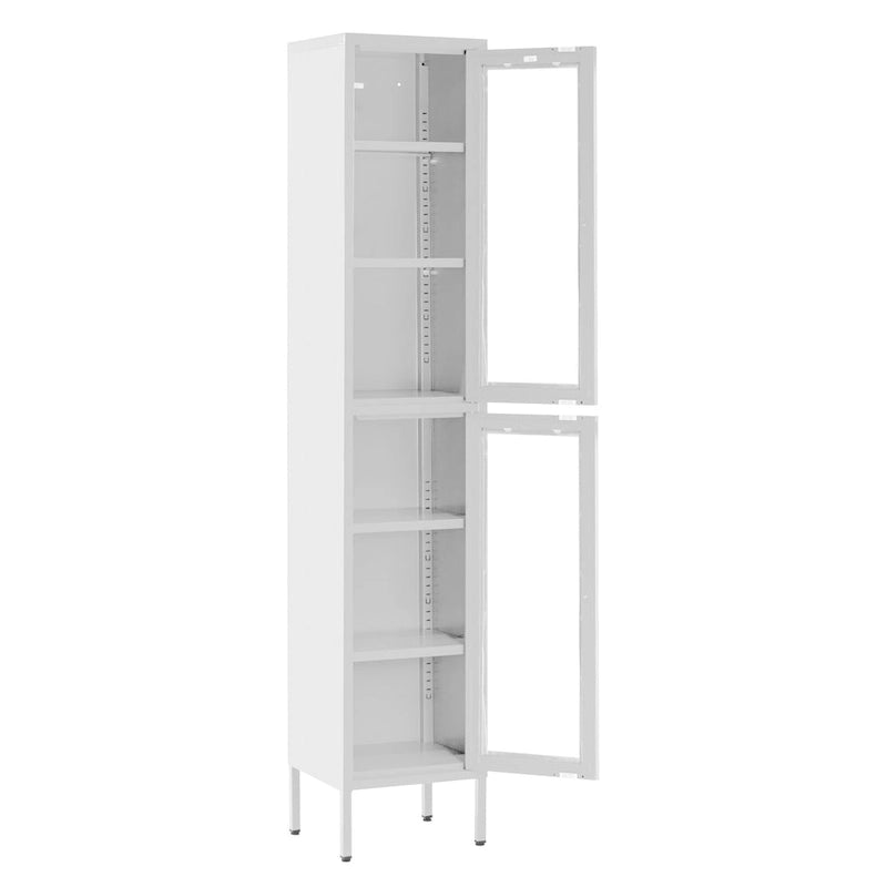 Armoire de rangement en acier blanc de 71 pouces avec portes en acrylique transparent