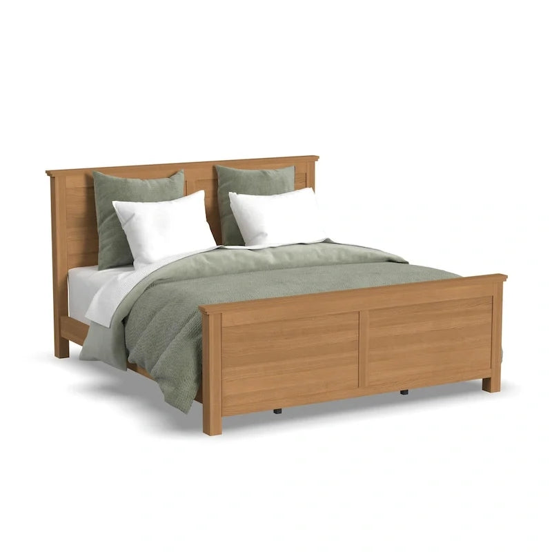 Lit King en bois brun Oak Park et deux tables de chevet