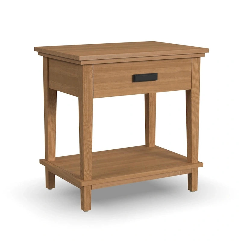 Lit King en bois brun Oak Park et deux tables de chevet