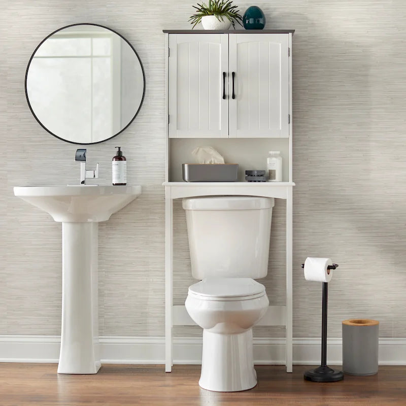 Meuble de rangement pour WC blanc et gris anthracite
