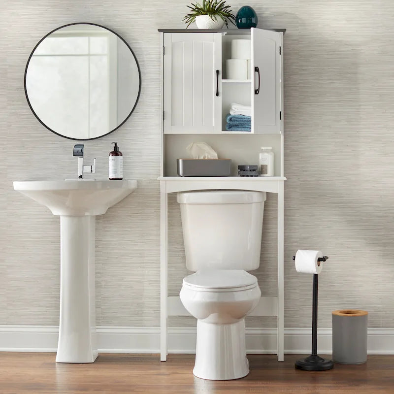 Meuble de rangement pour WC blanc et gris anthracite