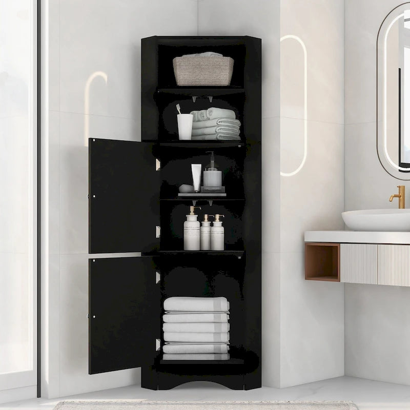 Meuble de rangement haut d'angle pour salle de bain avec étagères réglables