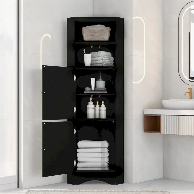 Meuble de rangement haut d'angle pour salle de bain avec étagères réglables