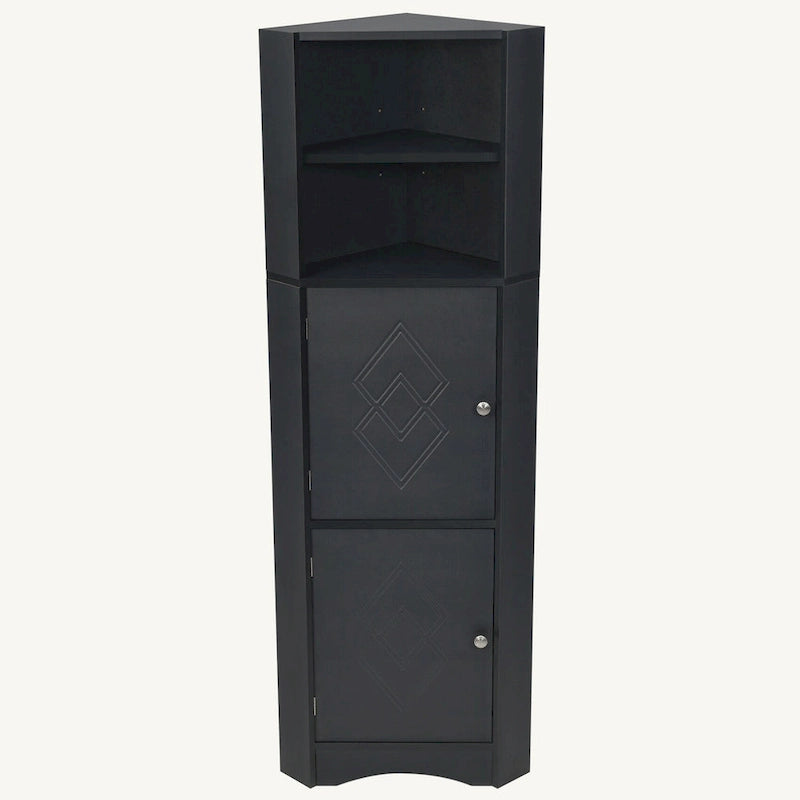 Meuble de rangement haut d'angle pour salle de bain avec étagères réglables