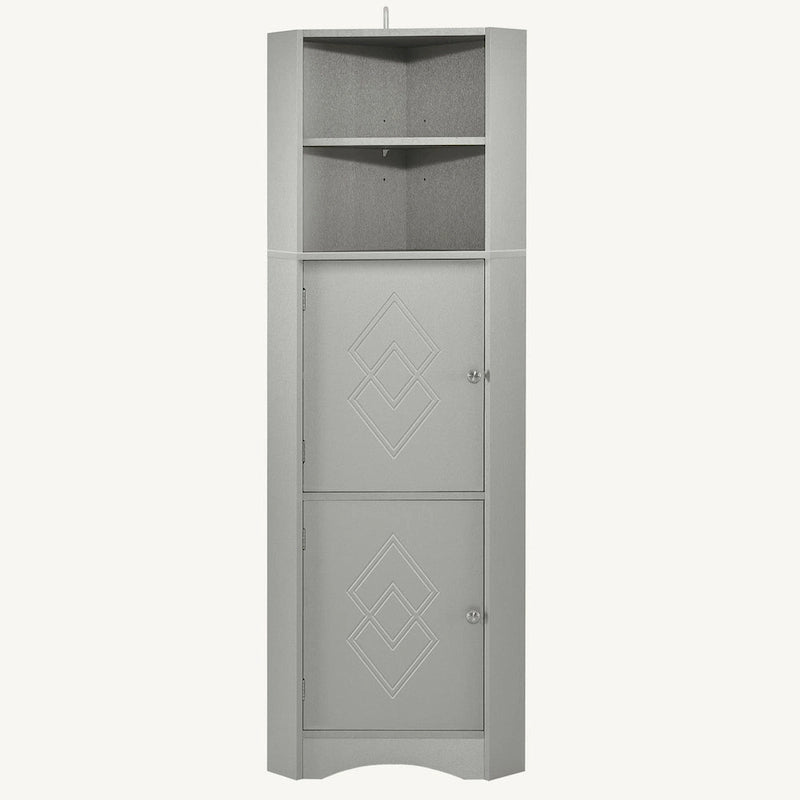 Meuble de rangement haut d'angle pour salle de bain avec étagères réglables