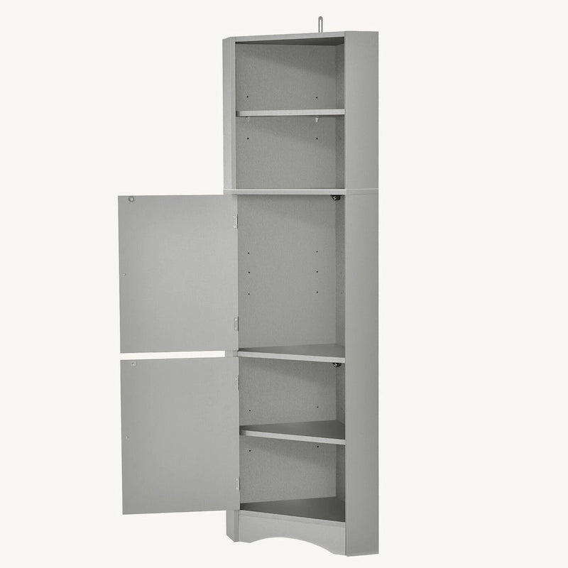Meuble de rangement haut d'angle pour salle de bain avec étagères réglables