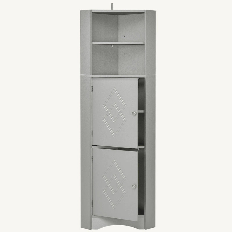 Meuble de rangement haut d'angle pour salle de bain avec étagères réglables
