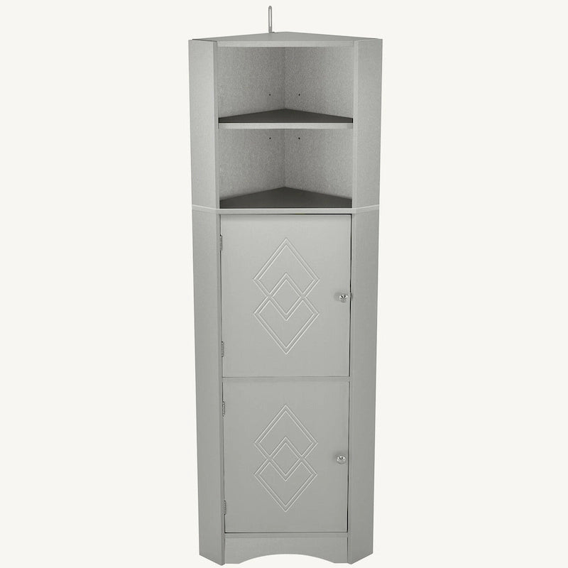 Meuble de rangement haut d'angle pour salle de bain avec étagères réglables