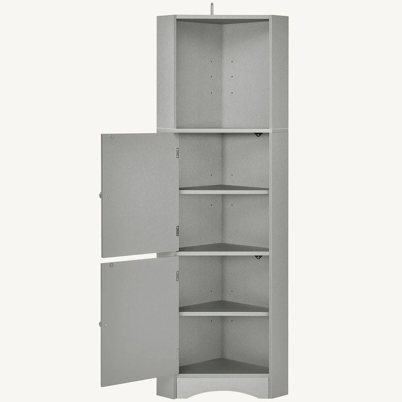 Meuble de rangement haut d'angle pour salle de bain avec étagères réglables