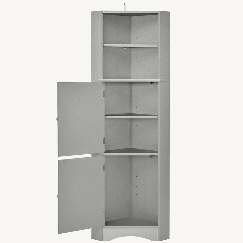 Meuble de rangement haut d'angle pour salle de bain avec étagères réglables
