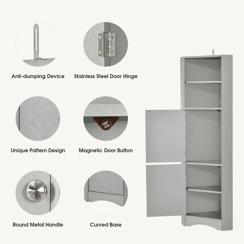 Meuble de rangement haut d'angle pour salle de bain avec étagères réglables