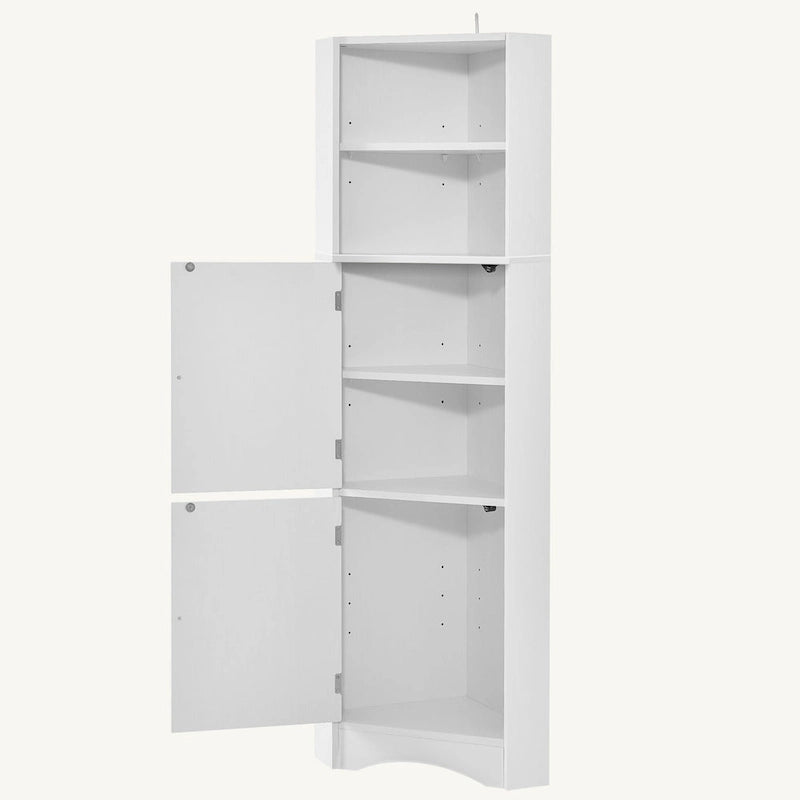 Meuble de rangement haut d'angle pour salle de bain avec étagères réglables