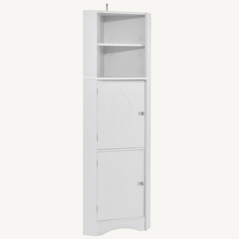 Meuble de rangement haut d'angle pour salle de bain avec étagères réglables