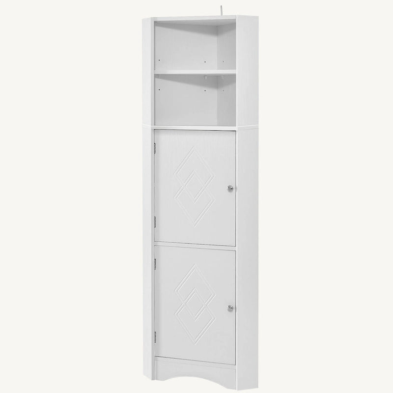 Meuble de rangement haut d'angle pour salle de bain avec étagères réglables