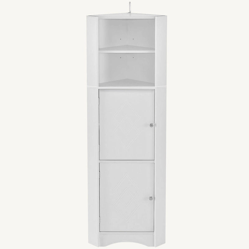 Meuble de rangement haut d'angle pour salle de bain avec étagères réglables
