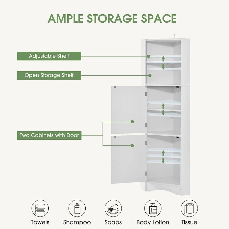 Meuble de rangement haut d'angle pour salle de bain avec étagères réglables