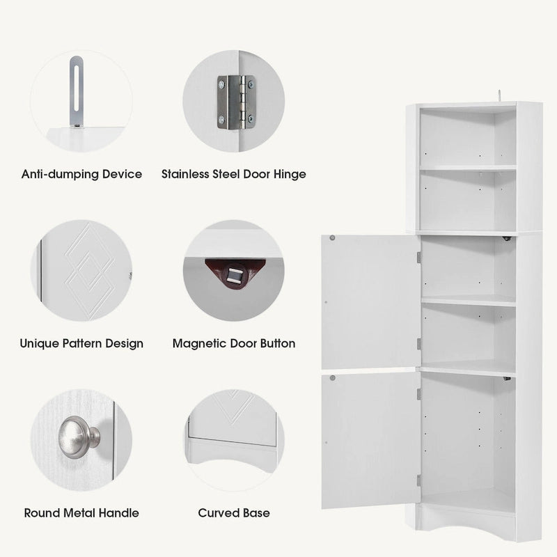 Meuble de rangement haut d'angle pour salle de bain avec étagères réglables
