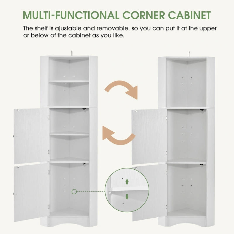 Meuble de rangement haut d'angle pour salle de bain avec étagères réglables