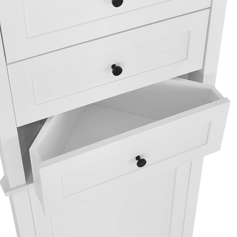 Meuble d'angle haut blanc avec 3 tiroirs et étagères réglables