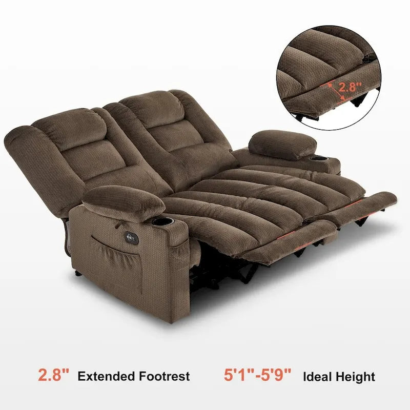 Causeuse inclinable électrique avec chauffage et massage, en tissu