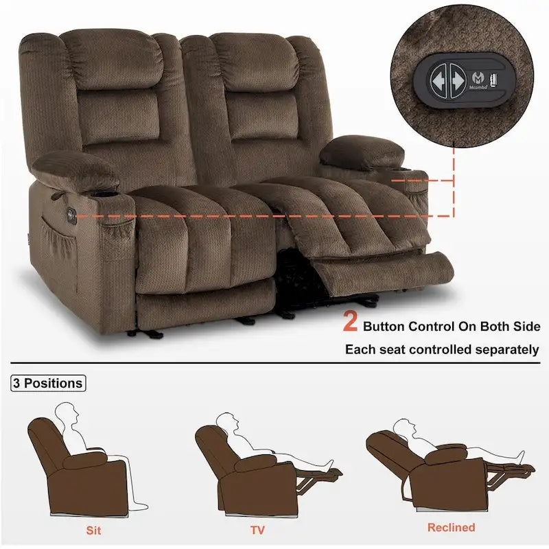 Causeuse inclinable électrique avec chauffage et massage, en tissu