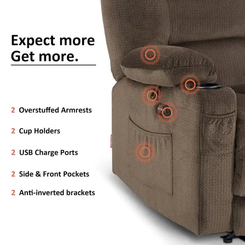 Causeuse inclinable électrique avec chauffage et massage, en tissu