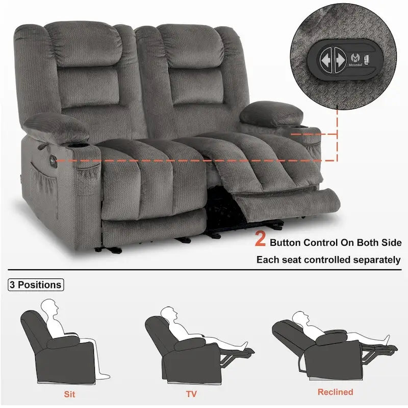 Causeuse inclinable électrique avec chauffage et massage, en tissu