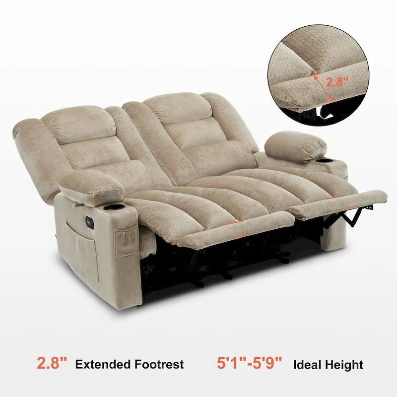 Causeuse inclinable électrique avec chauffage et massage, en tissu