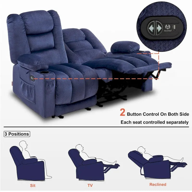 Causeuse inclinable électrique avec chauffage et massage, en tissu
