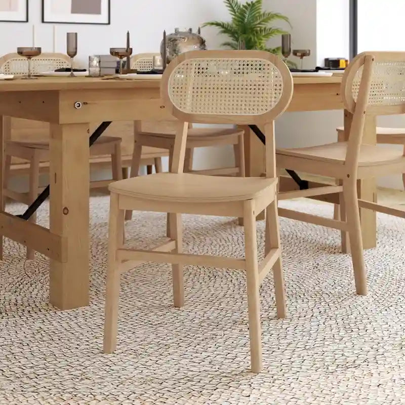 Chaises en rotin tissé à dossier et cadre en bois avec sièges en bois - Lot de 2