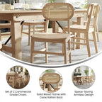 Chaises en rotin tissé à dossier et cadre en bois avec sièges en bois - Lot de 2
